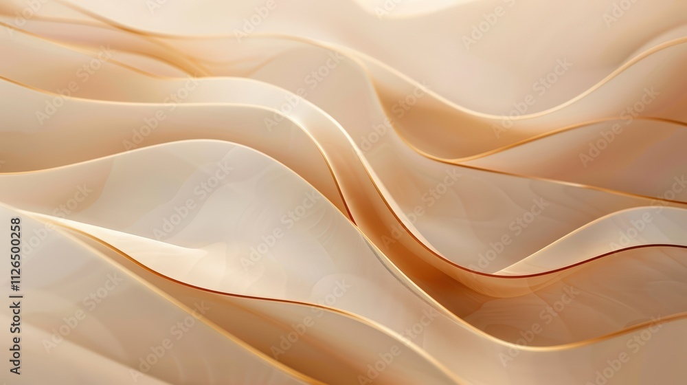 Obraz premium Beige Abstract Wavy Pattern Background with Smooth Flowing Lines, Background with Copy Space 