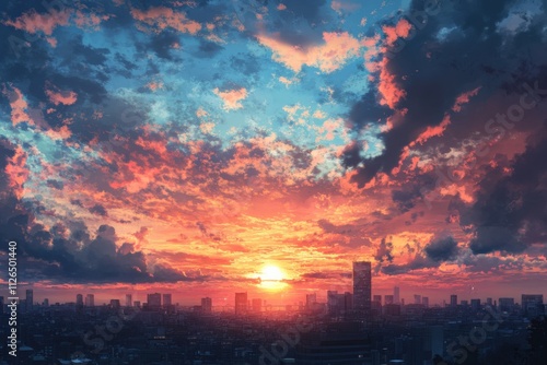 stunning sunset over a city skyline with vibrant colors