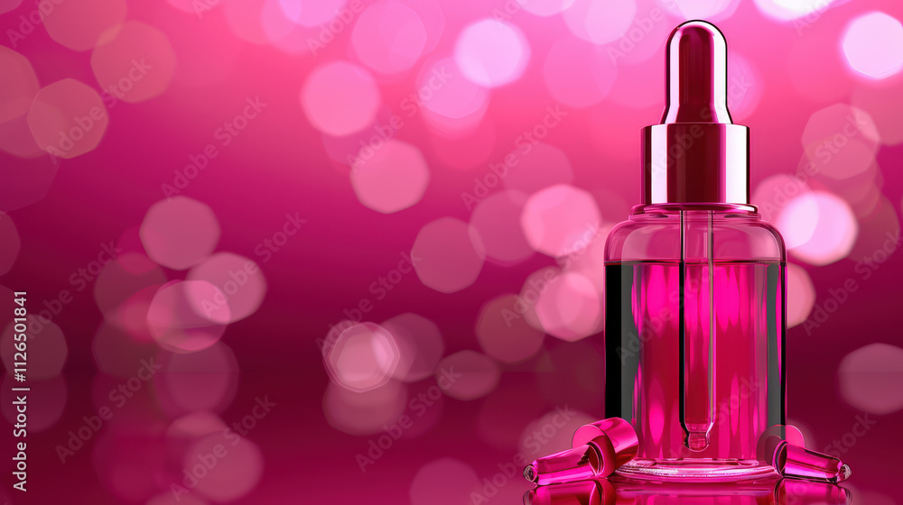 pink dropper bottle product mockup, empty label