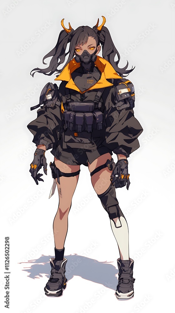 Cyberpunk Female Soldier. Futuristic Fashion. Concept of Strength, Technology, and Action. Cyberpunk Female Soldier. Futuristic Fashion. Concept of Strength, Technology, and Action.
