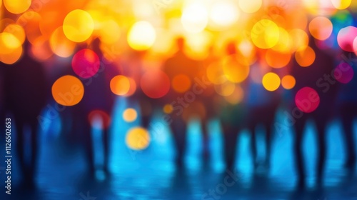 Party guests dancing with disco lights and fog effects, New Year s vibe selective focus, vibrant theme, surreal, overlay, club floor backdrop photo