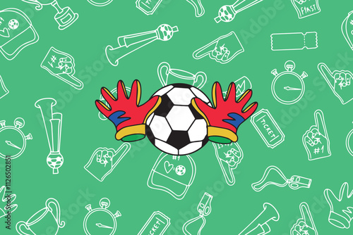 Vector illustration with football theme in doodle style. Vector illustration