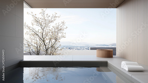 Serene Onsen Bath with Moun...