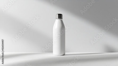 Minimal White Reusable Water Bottle Mockup with Reflective Surface