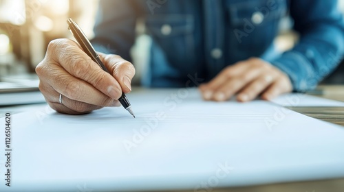 Woman reviewing her New Year s resolutions, reflective moment close up, personal growth theme, warm, blend mode, study desk backdrop photo