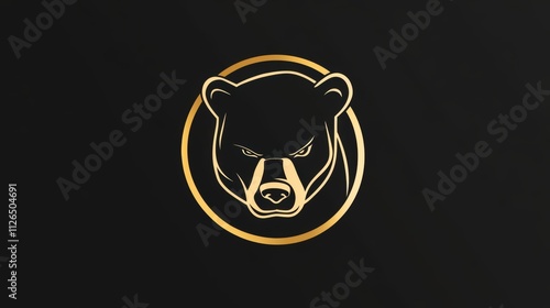 Minimalistic vector bear head logos featuring elegant gold outlines on black backgrounds, showcasing clean geometric designs for branding and modern aesthetics. photo