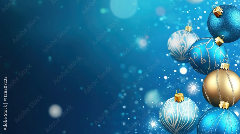 Naklejka premium Beautiful cyan colour Christmas balls banner with copy space for holiday greetings and festive decoration