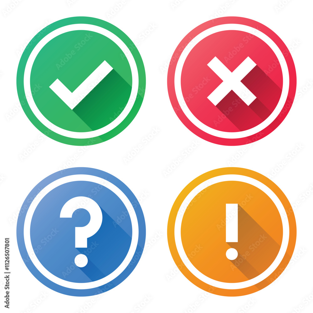 Set of Check Mark, Cross Shape, Question Mark and Exclamation Point Symbols Set of Check Mark, Cross Shape, Question Mark and Exclamation Point Symbols