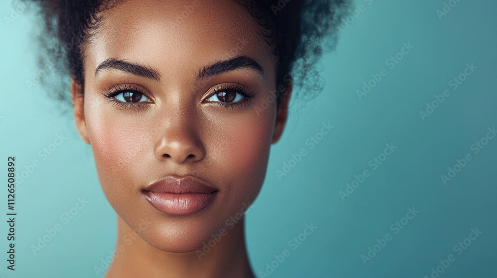 Closeup portrait of young beauty black woman with glowing skin and natural makeup, copyspace Closeup portrait of young beauty black woman with glowing skin and natural makeup, copyspace