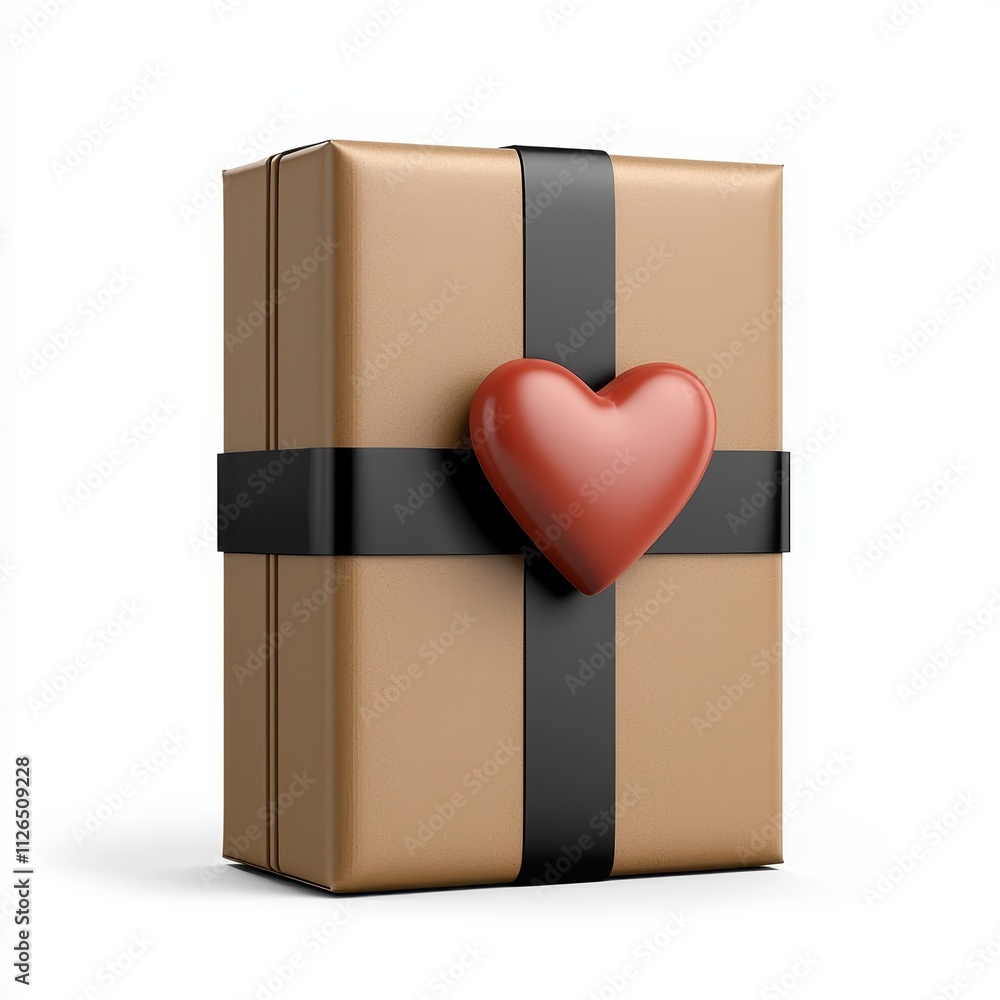 Obraz premium Heart-Shaped Decoration on Brown Gift Box with Black Ribbon for Special Occasions