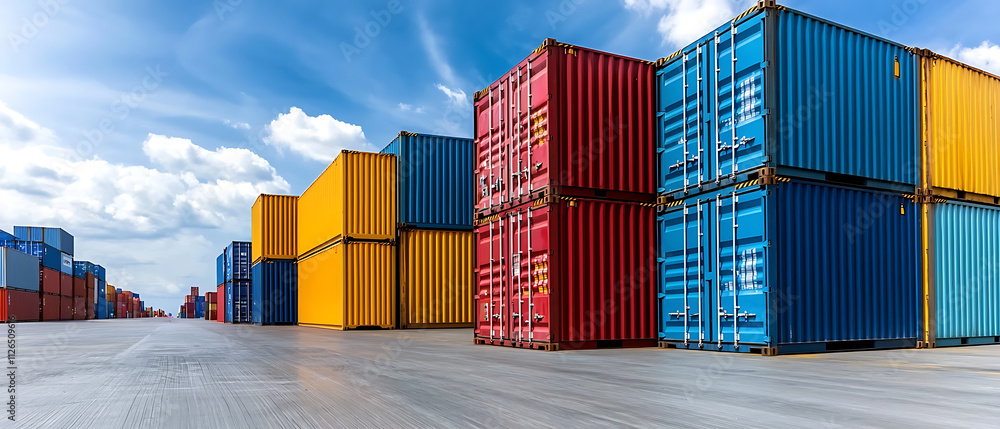 Fototapeta premium Logistics disruption impact on supply chain efficiency at container ports global shipping environment aerial viewpoint