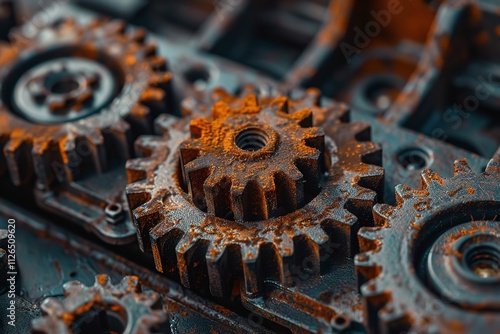 Outdated programming is symbolized by rusty gears on code. Generative Ai