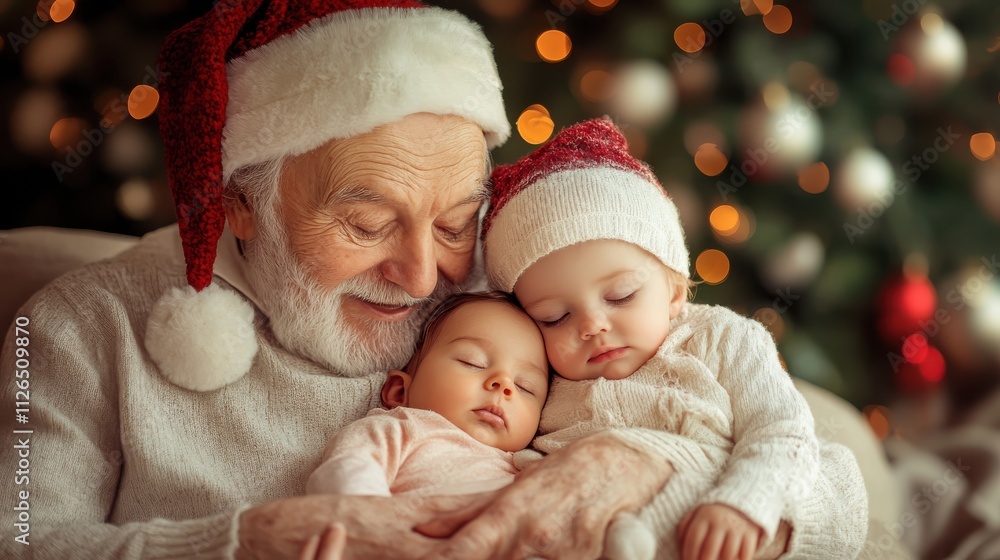Grandparents sharing New Years memories with grandkids, heartfelt scene focus on, bonding theme, realistic, double exposure, cozy home backdrop Grandparents sharing New Years memories with grandkids, heartfelt scene focus on, bonding theme, realistic, double exposure, cozy home backdrop