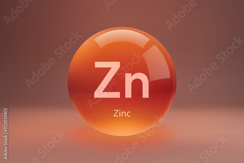 Glossy sphere with Zinc symbol