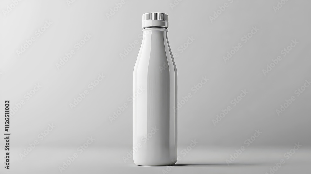Simple White Reusable Water Bottle Mockup Standing on White Background