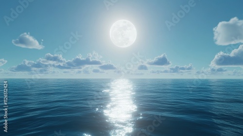 A bright, full moon above a tranquil sea, symbolizing wisdom, clarity, and emotional equilibrium.