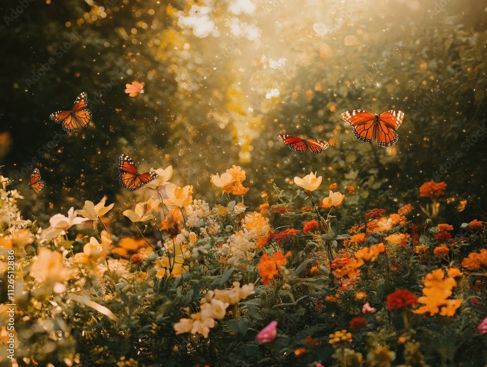 beautiful garden with butterflies and vibrant flowers beautiful garden with butterflies and vibrant flowers