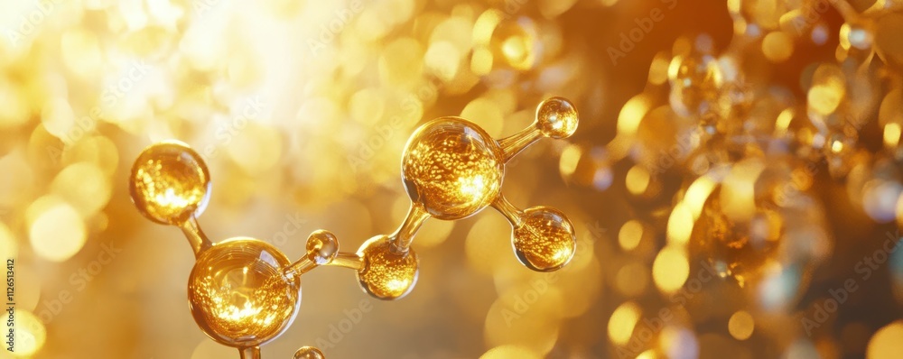 Golden liquid water drop and molecule Golden liquid water drop and molecule