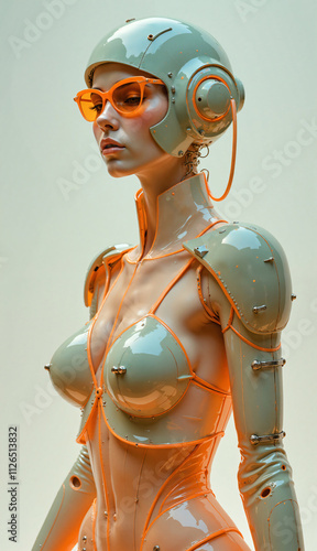 a woman in a futuristic suit and goggles