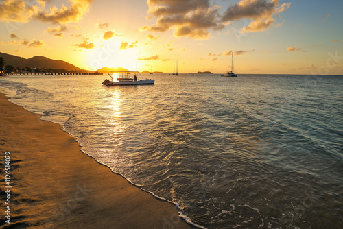 Sunset over Hillsborough Bay, Carriacou Island, Grenada photo