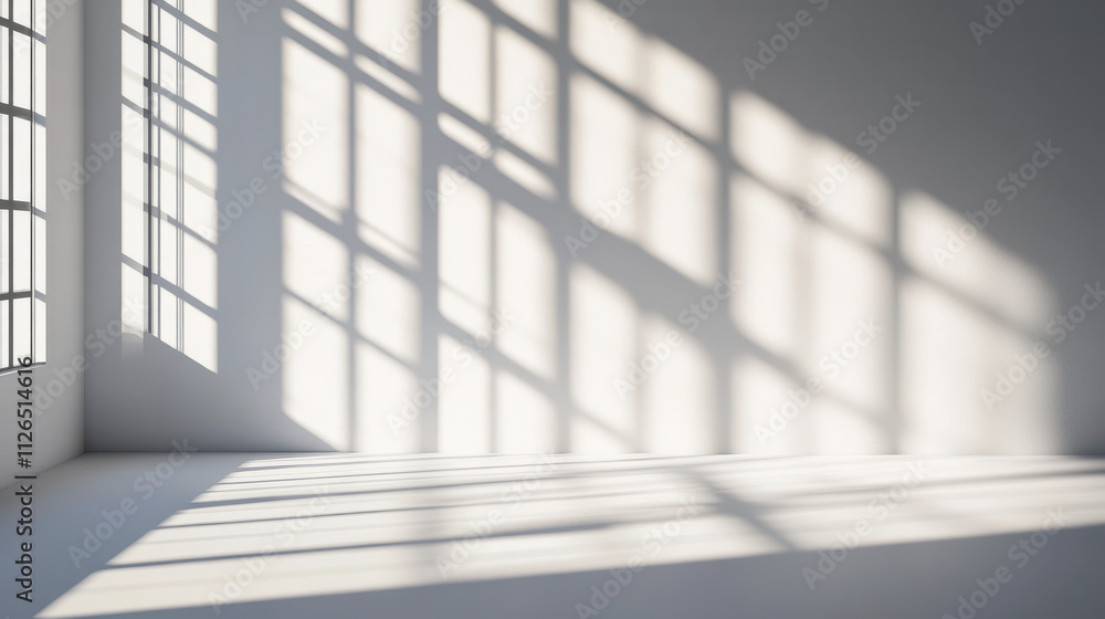 Minimalist white wall with shadows from windows creating depth Minimalist white wall with shadows from windows creating depth