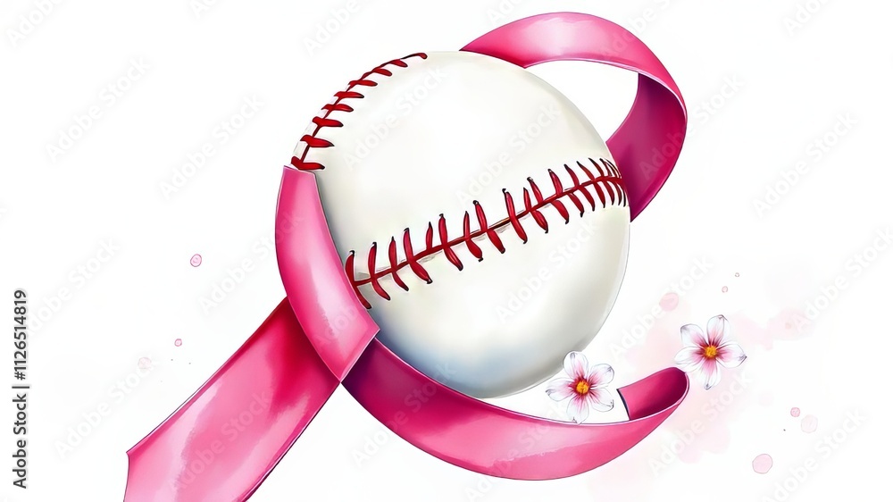 Obraz premium Pink Ribbon Baseball Breast Cancer Awareness October Illustration
