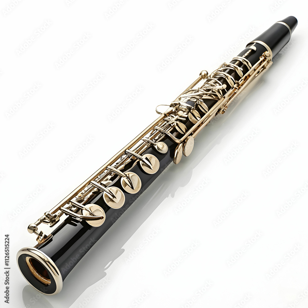 Naklejka premium A polished oboe with intricate finger keys, displayed elegantly