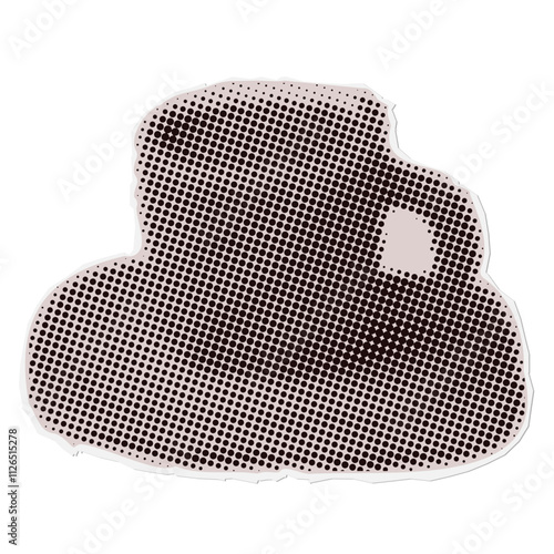 Cup with coffee or cocoa - Christmas torn out paper sticker in naive halftone collage style. Vector vintage clay toy.