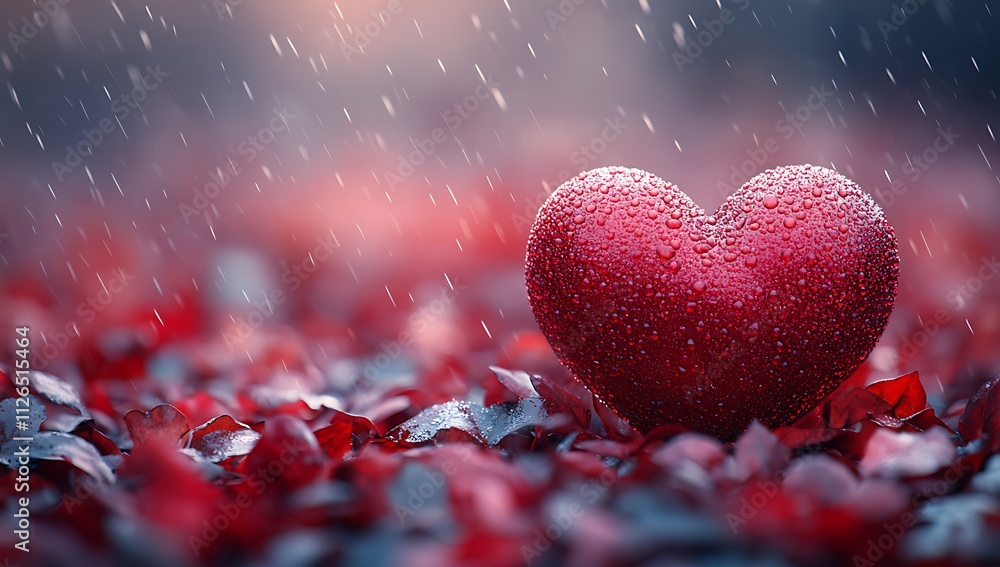 Heart Shaped Object Resting on Red Petals Heart Shaped Object Resting on Red Petals