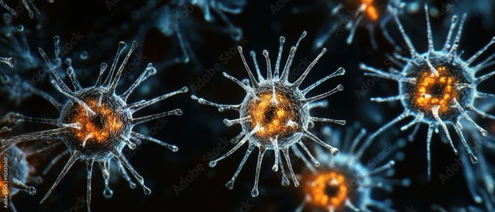 Fototapeta premium close-up of microscopic organisms with glowing details