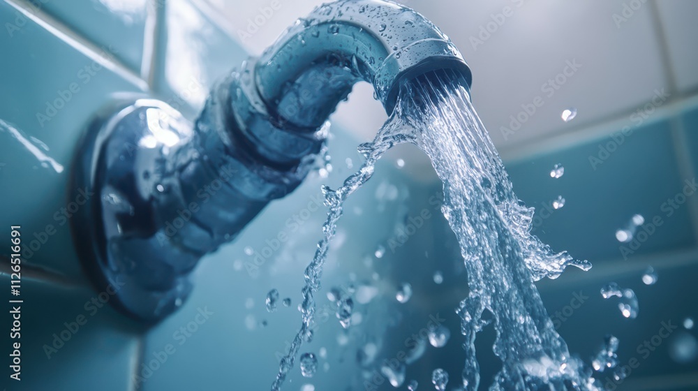 Burst pipe with water leak symbolizes urgent plumbing emergencies. Emergency plumber concept. Burst pipe with water leak symbolizes urgent plumbing emergencies. Emergency plumber concept.