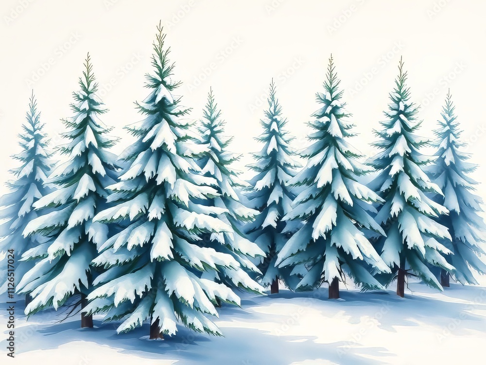 Obraz premium Snowy Pine Forest Watercolor Illustration