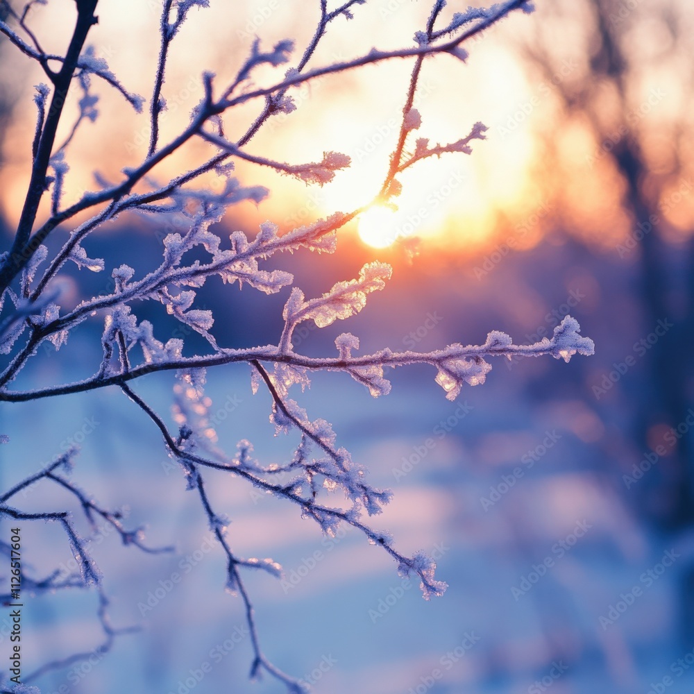 frosty branches at sunrise in winter landscape frosty branches at sunrise in winter landscape
