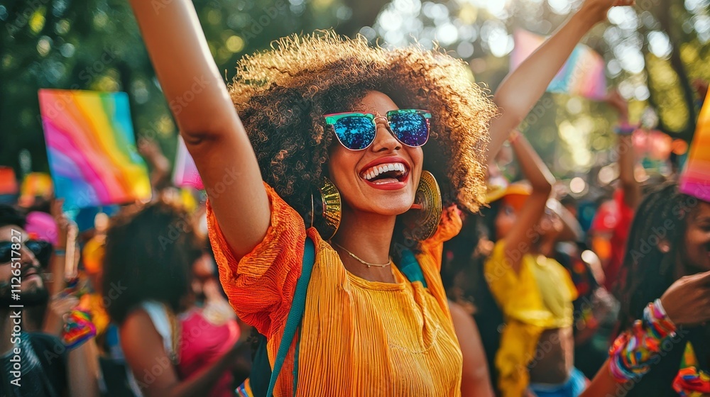 Vibrant with a crowd of festival attendees in a colorful park setting Vibrant with a crowd of festival attendees in a colorful park setting
