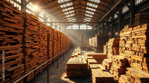 Wallpaper Mural Stacked Timber at Sawmill - Vibrant Industrial Scene Torontodigital.ca