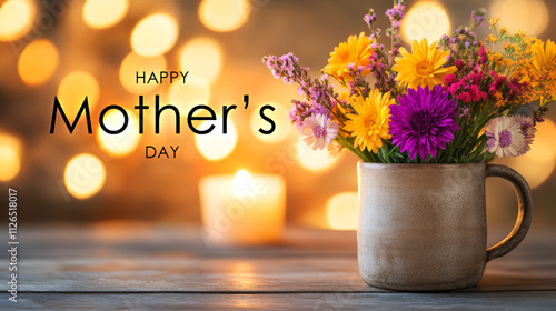 Beautiful Floral Arrangement in a Mug for Mother's Day Celebration with Soft Background Glow