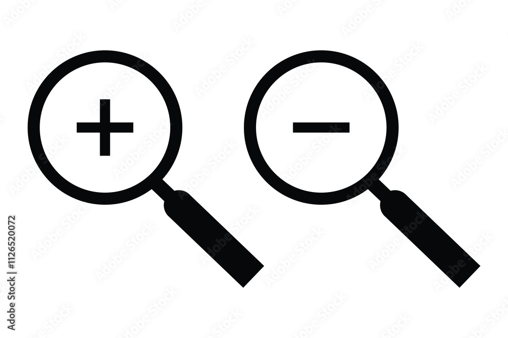 Zoom in zoom out icon symbol sign vector illustration design. Search icon. Zoom in zoom out icon symbol sign vector illustration design. Search icon.
