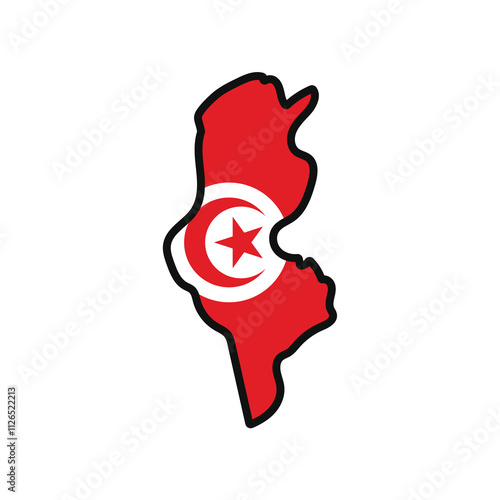 Tunisia Map with flag in body