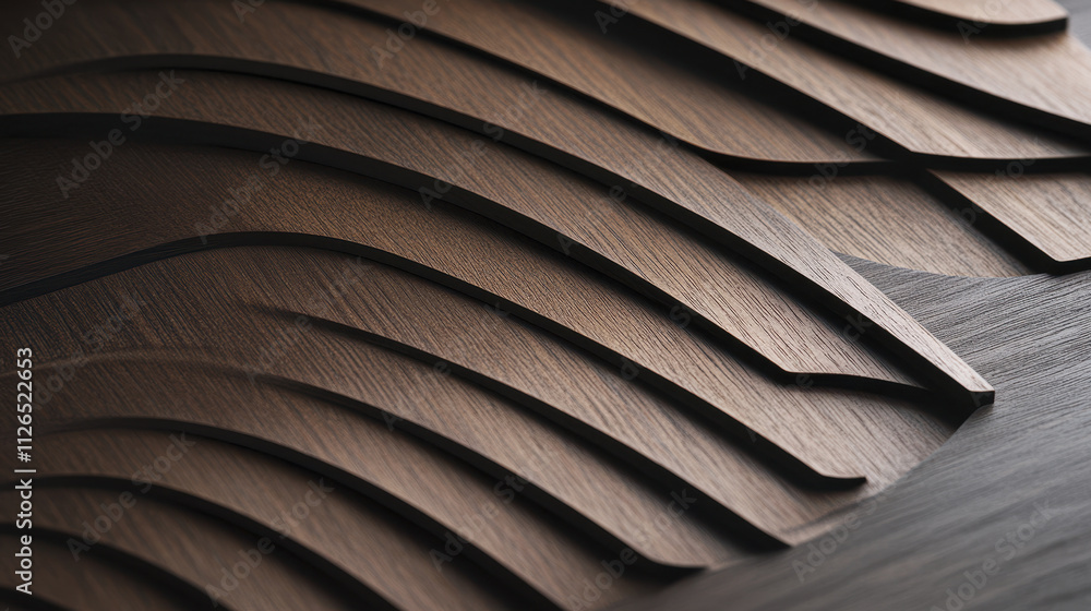Close up of ultra thin slats in dark wood finish Close up of ultra thin slats in dark wood finish