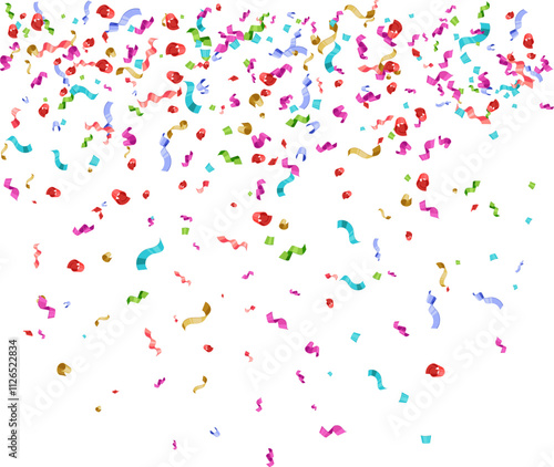 Faling confetti for festival background, birthday party invitation, carnival celebrate, glamour concert. Shiny colourful flying particle. Magic mosaic effect, romantic ceremony vibrant ornament.