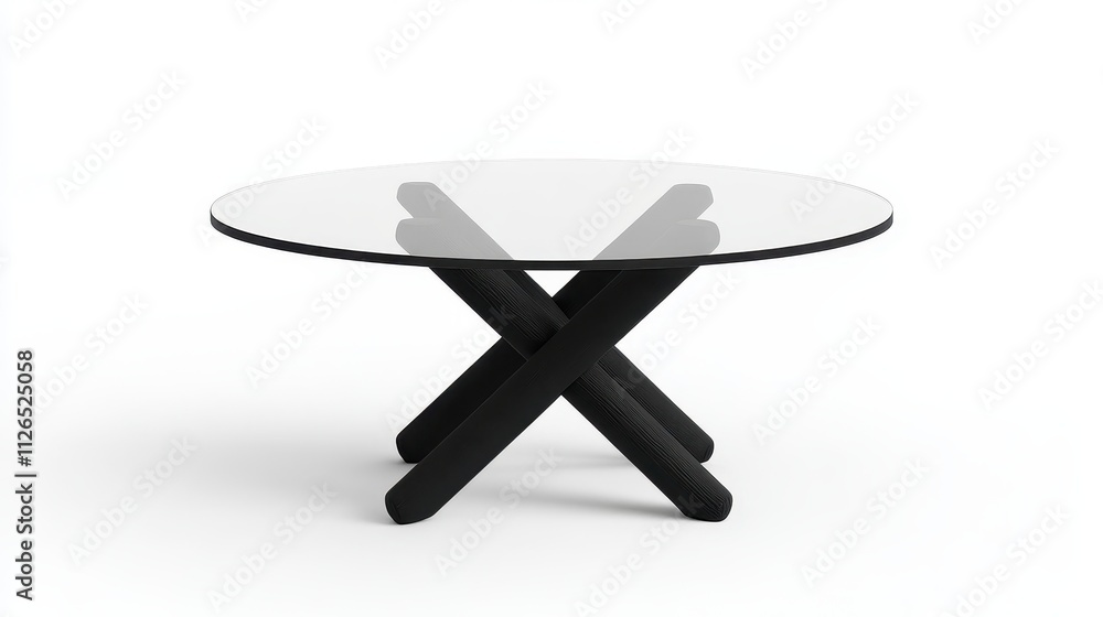 Modern Round Glass Table with Unique Black Wooden Base for Stylish Interiors Modern Round Glass Table with Unique Black Wooden Base for Stylish Interiors