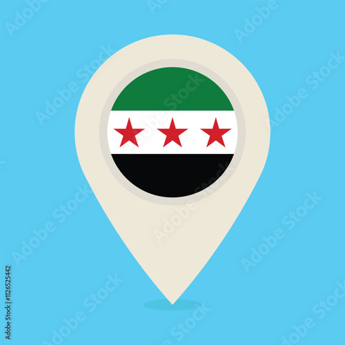 Free Download Location marker with Syrian flag. Cream-colored location pin isolated on blue background. Flat vector icon for mobile apps, UI and web design - GFXLoad