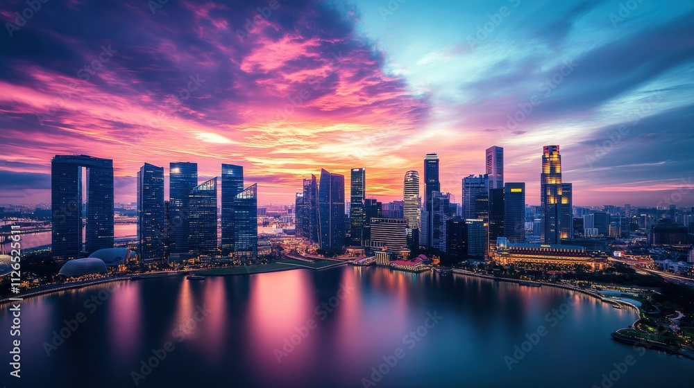 stunning city skyline at sunset with vibrant colors stunning city skyline at sunset with vibrant colors