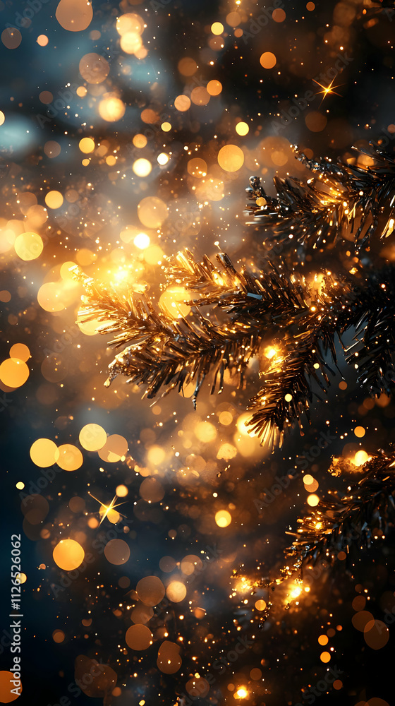 Golden Lights Sparkle on Festive Branch Golden Lights Sparkle on Festive Branch