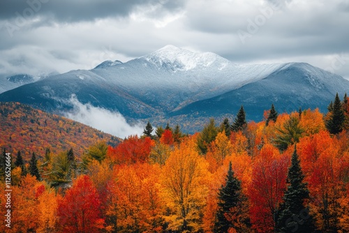 Autumn adventure in a vast mountain range capturing colorful trees and sweeping views in a tranquil natural landscape environment for nature enthusiasts and travelers