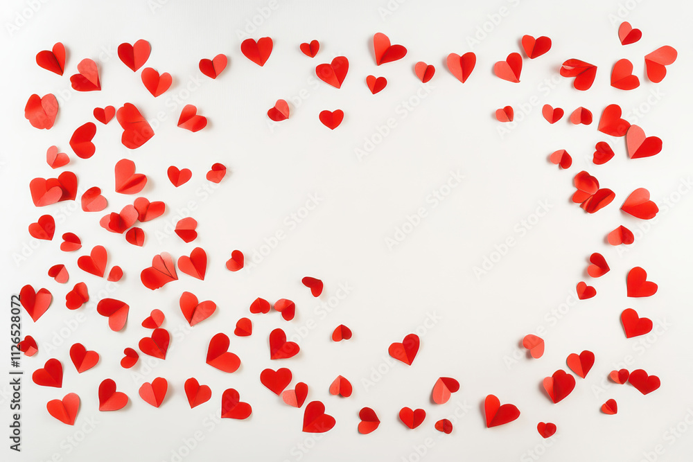 Red heart shapes scattered on a white background for decoration or craft ideas Red heart shapes scattered on a white background for decoration or craft ideas