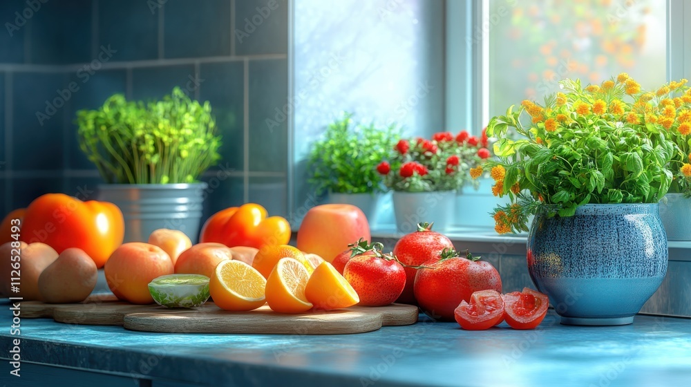 Healthy food with a New Year s resolution note, motivation for the new year focus on, wellness theme, vibrant, manipulation, kitchen backdrop Healthy food with a New Year s resolution note, motivation for the new year focus on, wellness theme, vibrant, manipulation, kitchen backdrop