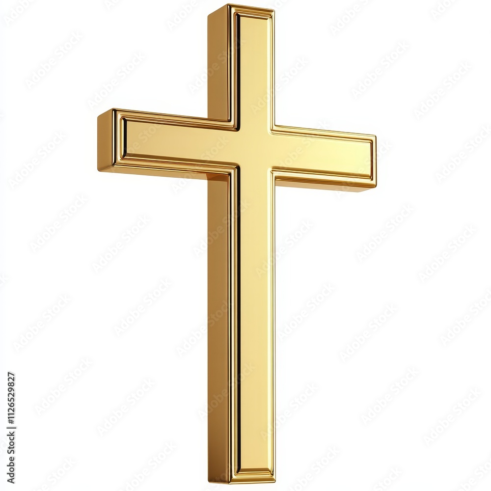 Golden cross symbol on white background, representing faith, religion, spirituality, and Christian iconography. Golden cross symbol on white background, representing faith, religion, spirituality, and Christian iconography.