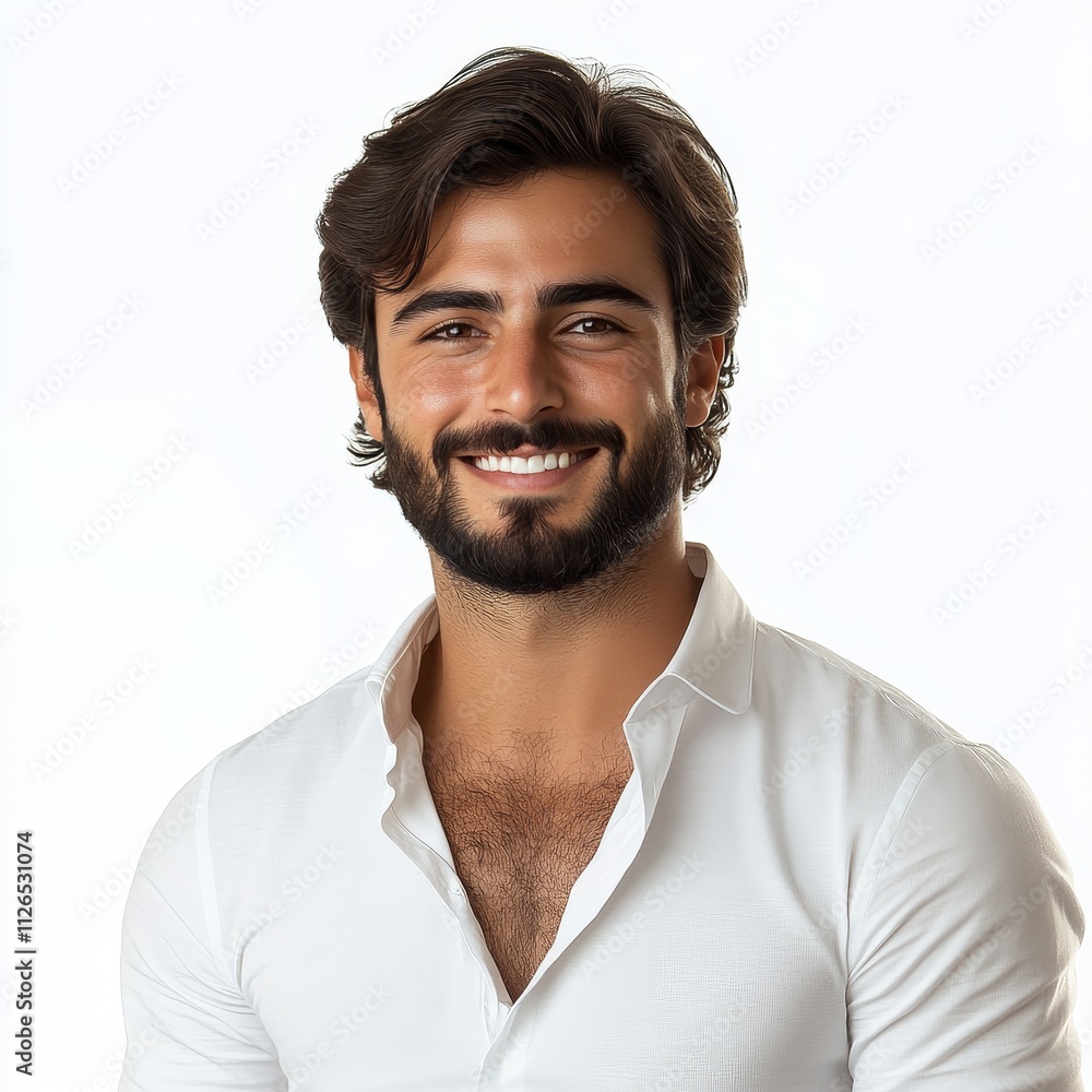 Smiling employee on white background, representing workplace happiness, career success, and professional growth. Smiling employee on white background, representing workplace happiness, career success, and professional growth.