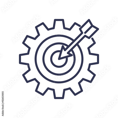 Gear and target with arrow symbolizing precision and efficiency.